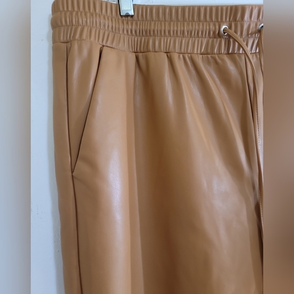 Loft Pull On Slim Pants in Faux Leather in Caramel Tan XL Elastic Waist - Picture 4 of 8